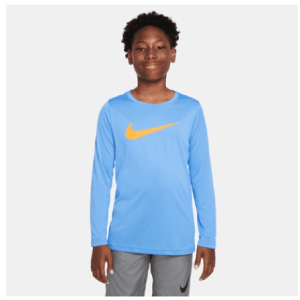 Nike Kids Blue Long Sleeve Shirt with Gold Logo